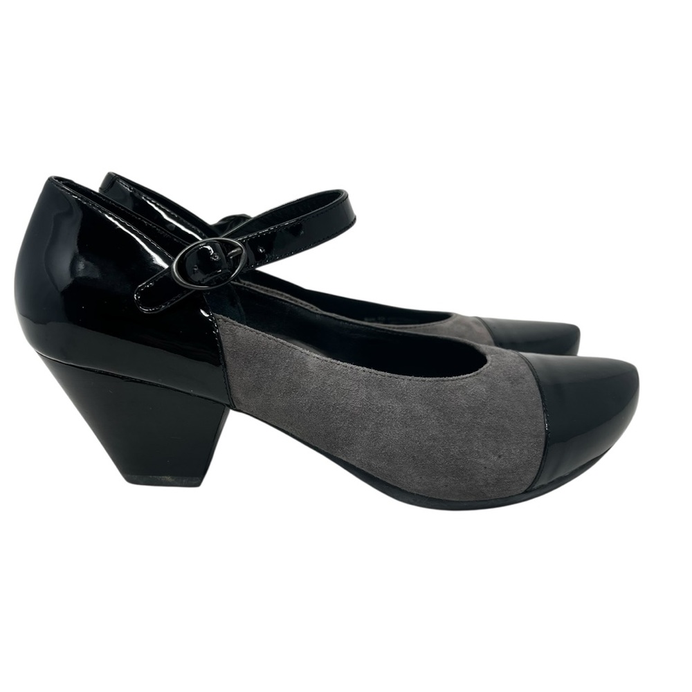 Dansko Black Patent and Gray Suede Mary Jane Wedges - Picture 2 of 9